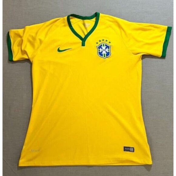 CBF Brazil Home Nike DRI-FIT Jersey Mens Large Yellow Short Sleeve. - Picture 1 of 15